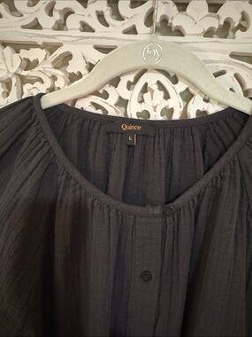 Quince Women’s Organic Cotton Black Button-Front Peasant Top